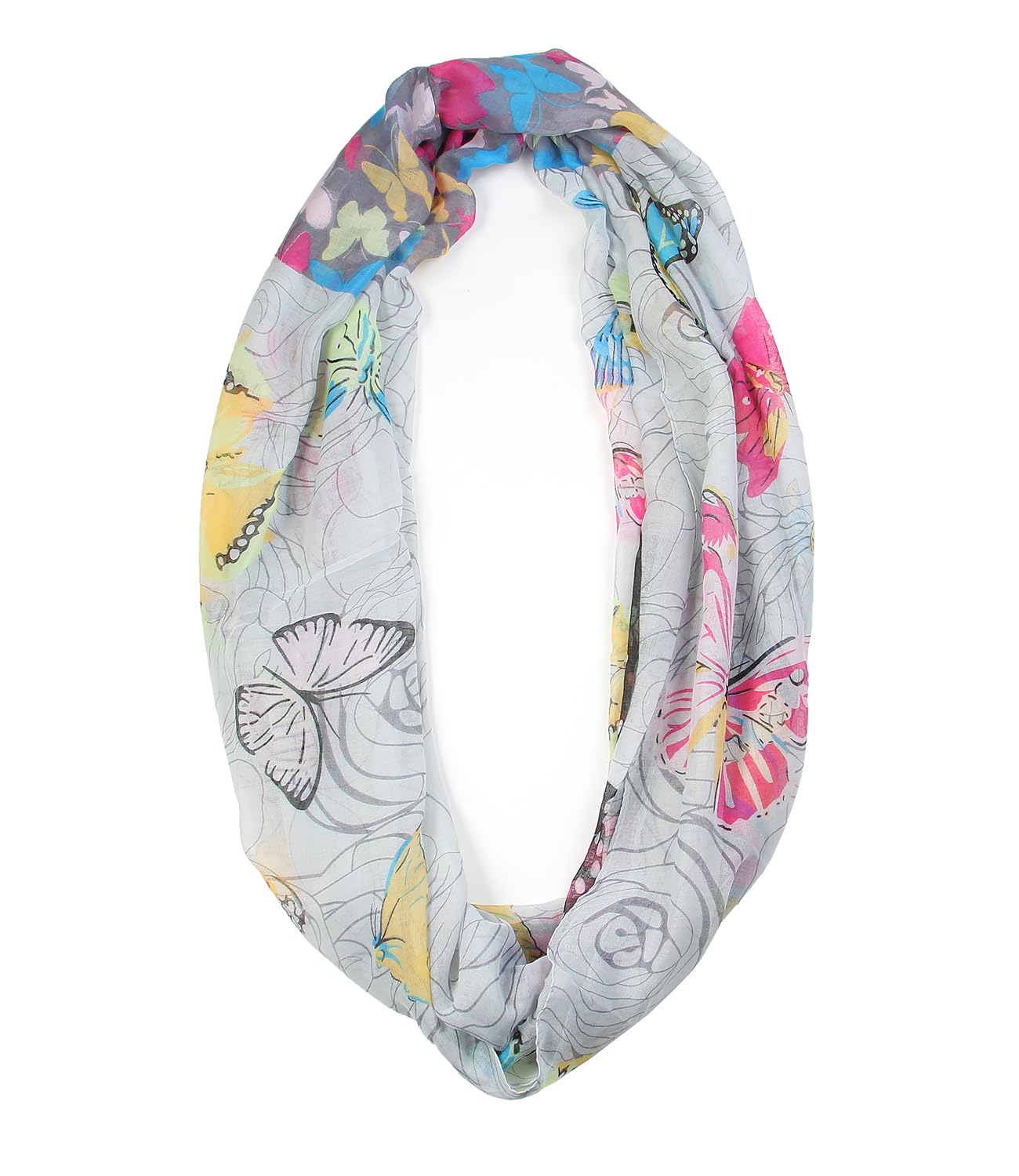 Scarfand's Romantic Rose Prints & Floral Patterns Lightweight Infinity Fashion Scarves Wraps (Butterfly Gray)
