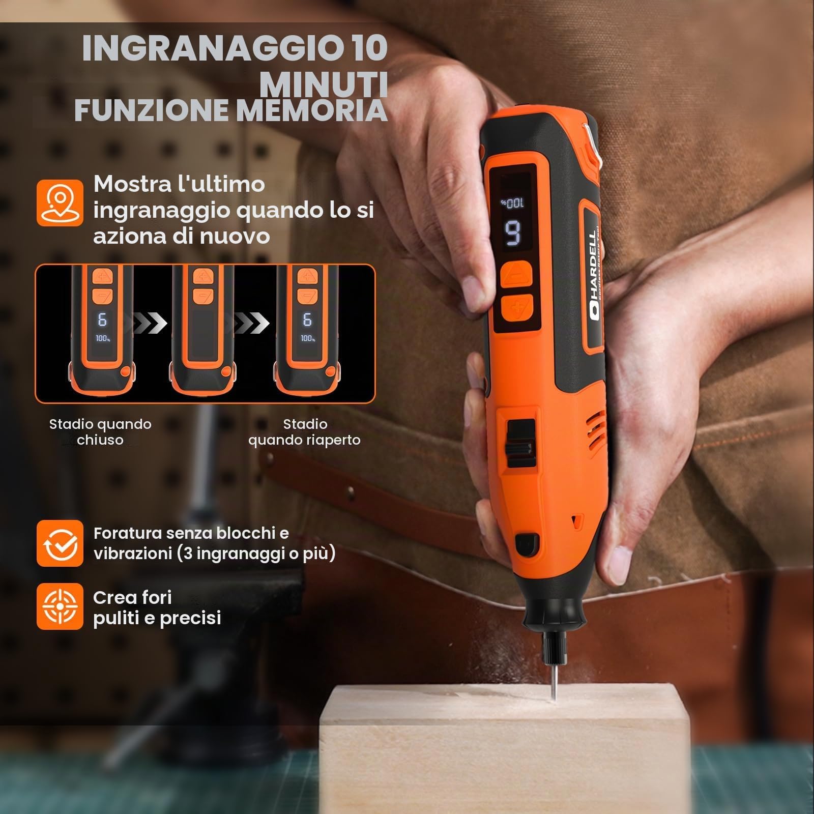 HARDELL 12V Outil Rotatif Multifonction Sans Fil, 5-Vitesses 18000tr/min Max, Mini Perceuse Sans Fil Avec Lumière LED, 61 Pièces Accessories pour Sculpture, Polissage, Ponçage, Perçage et Bricolage