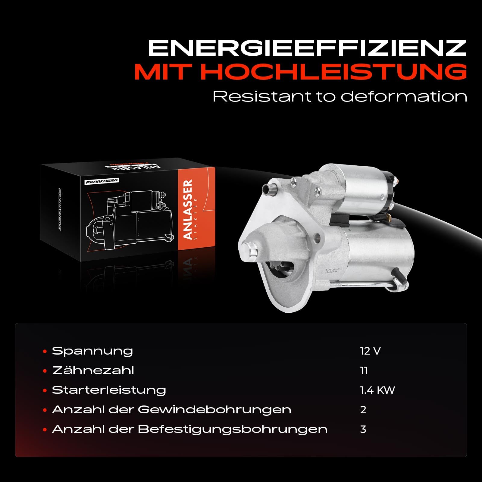 Frankberg Motor de arranque 14 kW 12 V 11 dientes 1233234 1229427 | Compatible con: S80 II 124, C-Max II DXA/CB7 DXA/CEU, Monovolumen Transit Connect, Torneo Focus III, S40 II 544