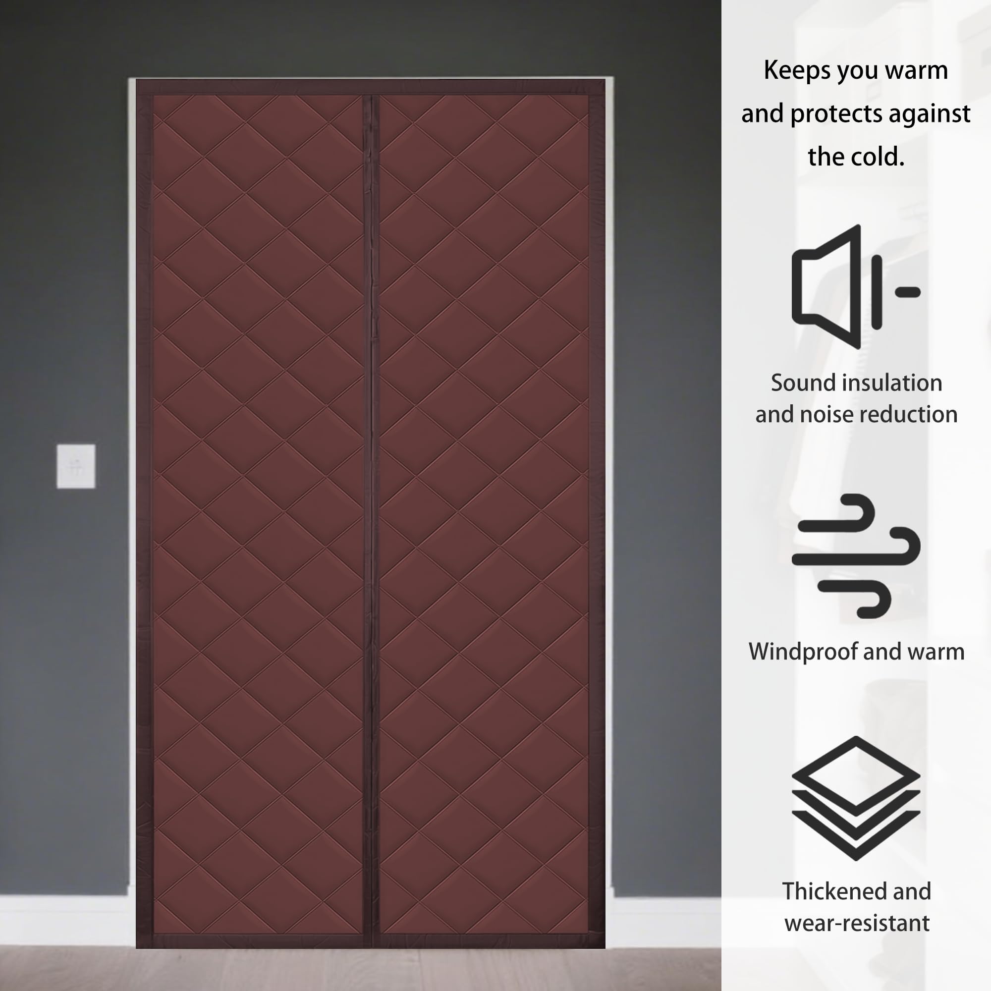 Thermique 117 x 289 cm Intérieur & Extérieur Protection Froid Porte Hiver Tissu Imperméable Agt Chill Marron Économie d'énergie Boudin de courant