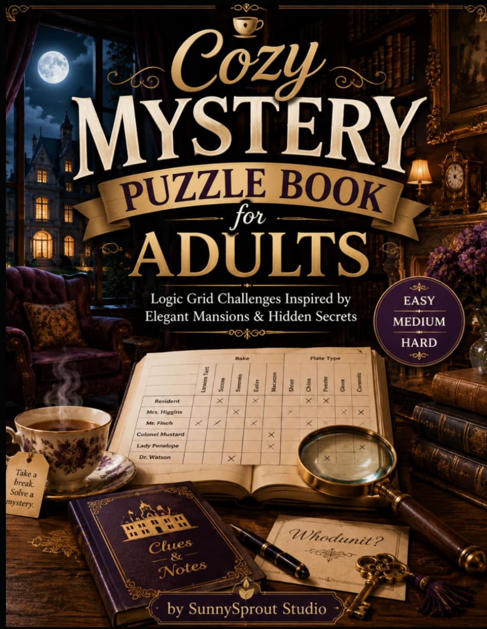 Cozy Mystery Puzzle Book for Adults: Logic Grid Challenges Inspired by Elegant Mansions & Hidden Secrets (Mansion Mystery Logic Puzzles:)