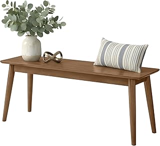 Alaterre Furniture Calais 46 Inch Solid Wood Dining Bench - Midcentury Modern Entryway Bench with Minimalist Design - Furniture for Entryway, Dining Room, Kitchen, or Bedroom (Pecan Finish)