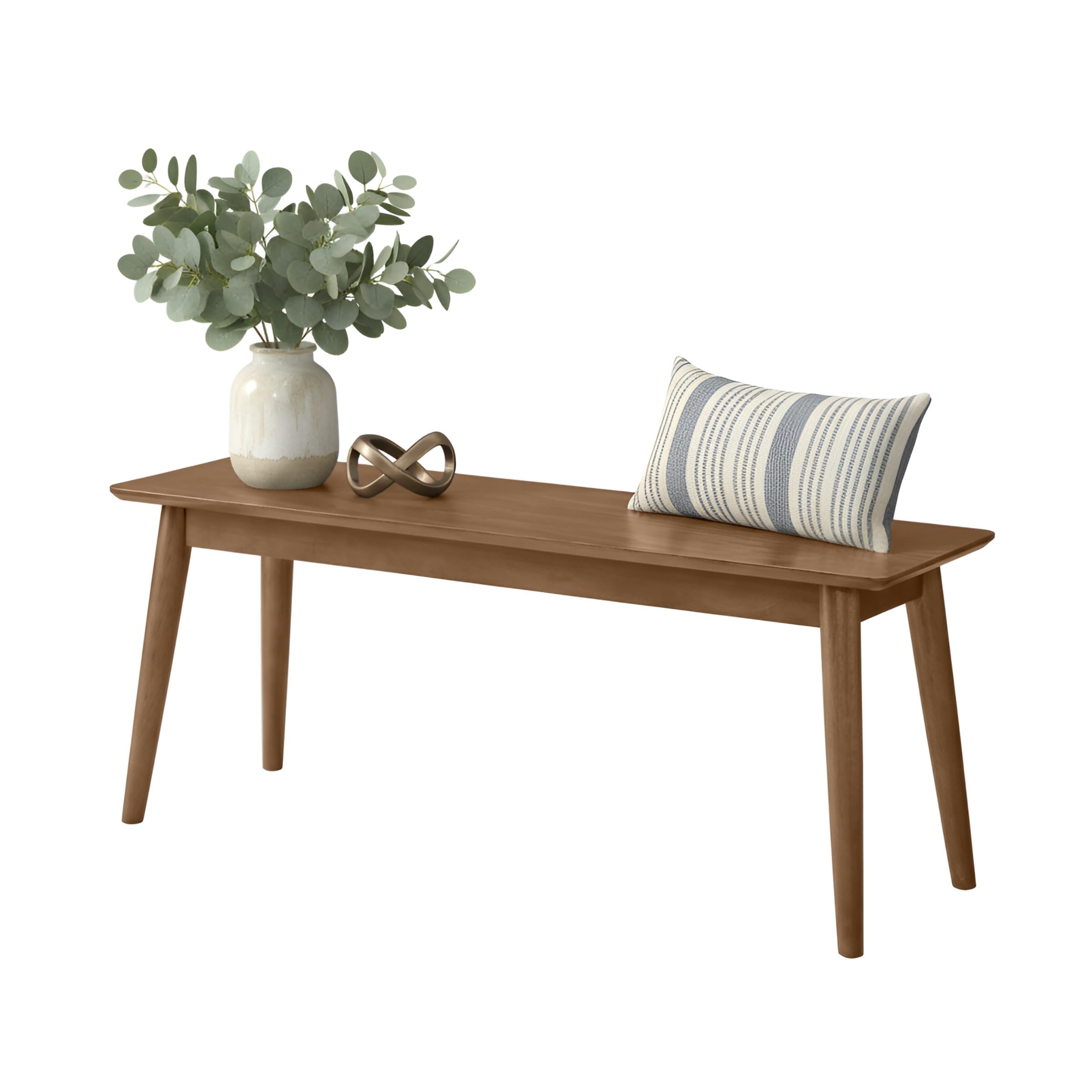 Alaterre Furniture Solid Wood Dining Bench, Warm Pecan, 46” x 14” x 18” | Entryway Bench with Minimalist Design, Mid-Century Modern Furniture for Entryway, Dining Room, Kitchen, or Bedroom