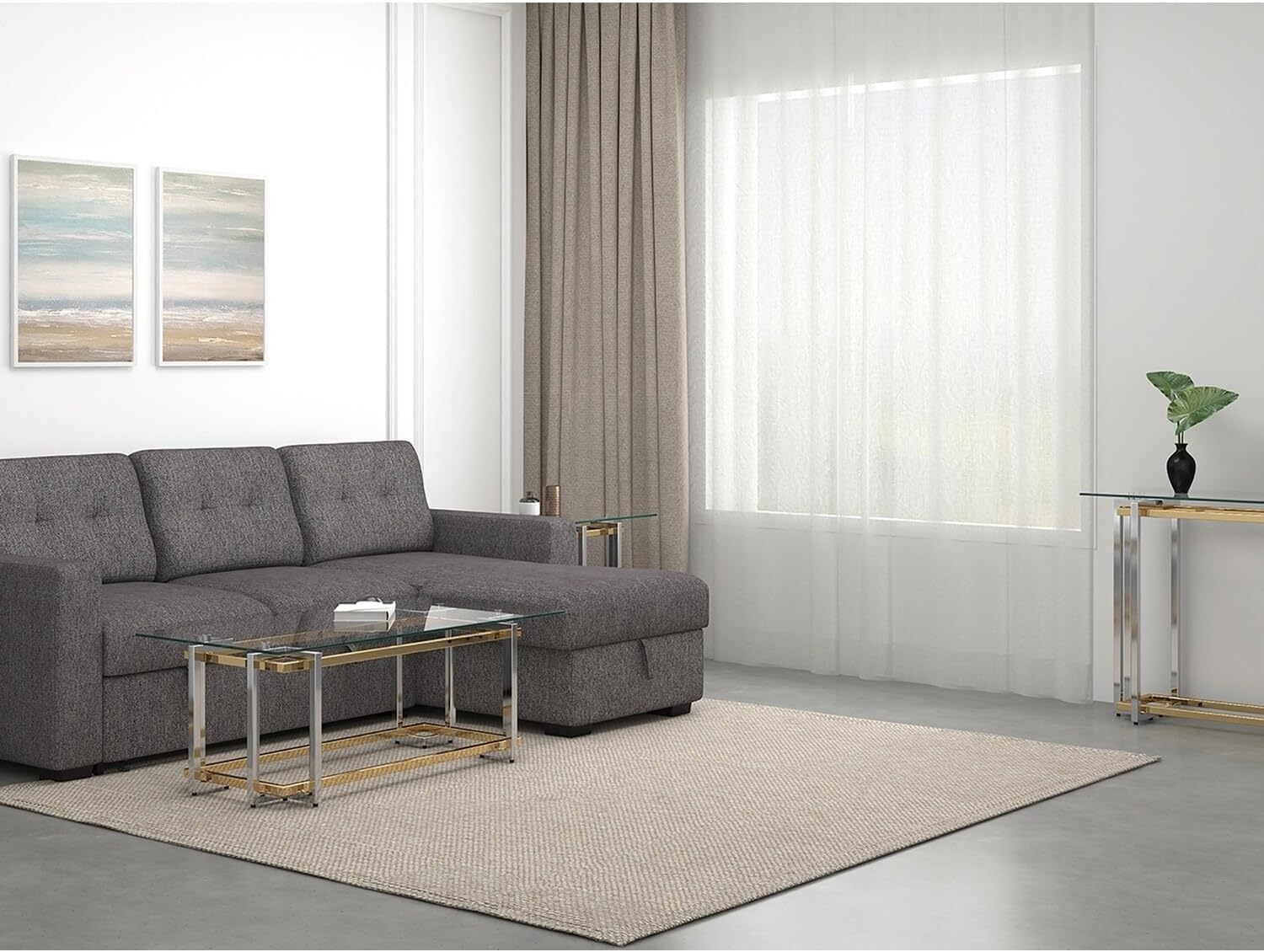 Nspire Contemporary Rectangular Glass & Metal Coffee Table in Silver & Gold