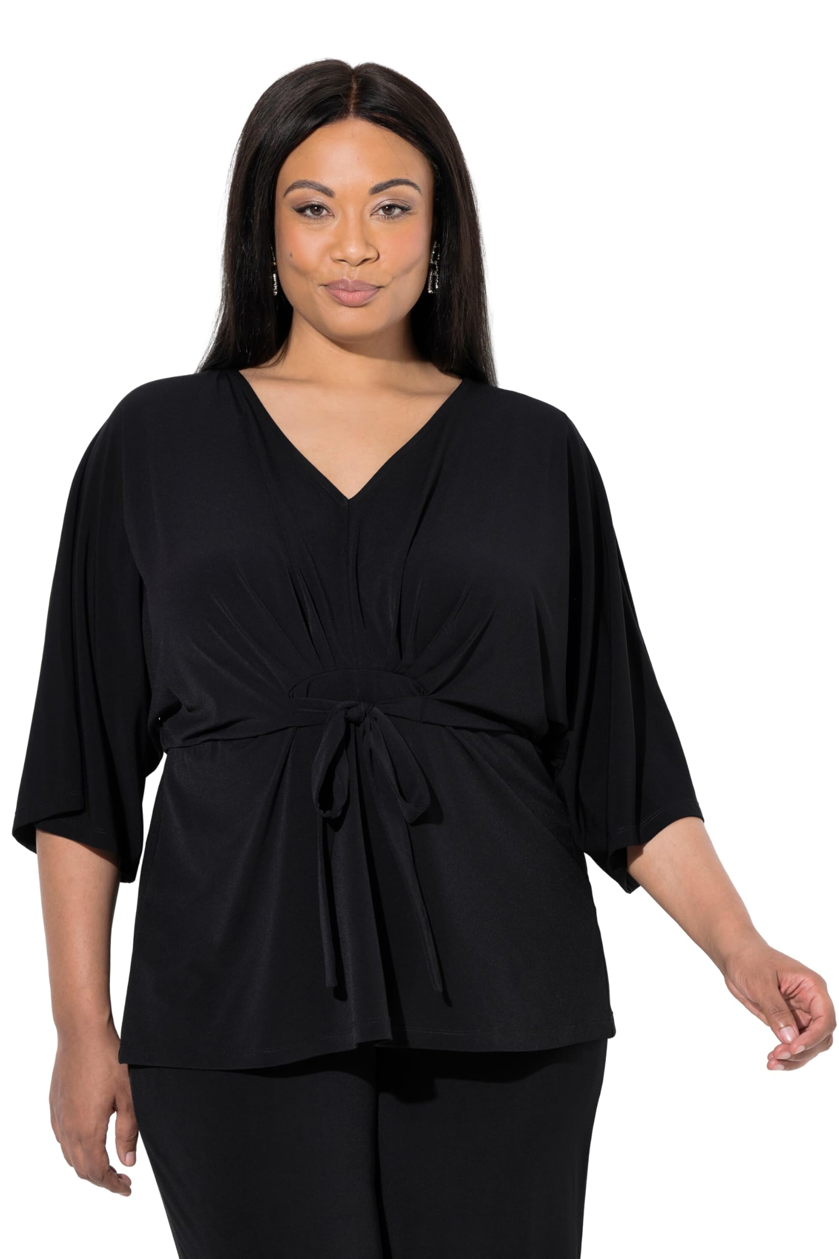 Ulla Popken Damen große Größen Übergrößen Plus Size Kimono-Shirt, Bindegürtel, V-Ausschnitt, 3/4-Arm 847450