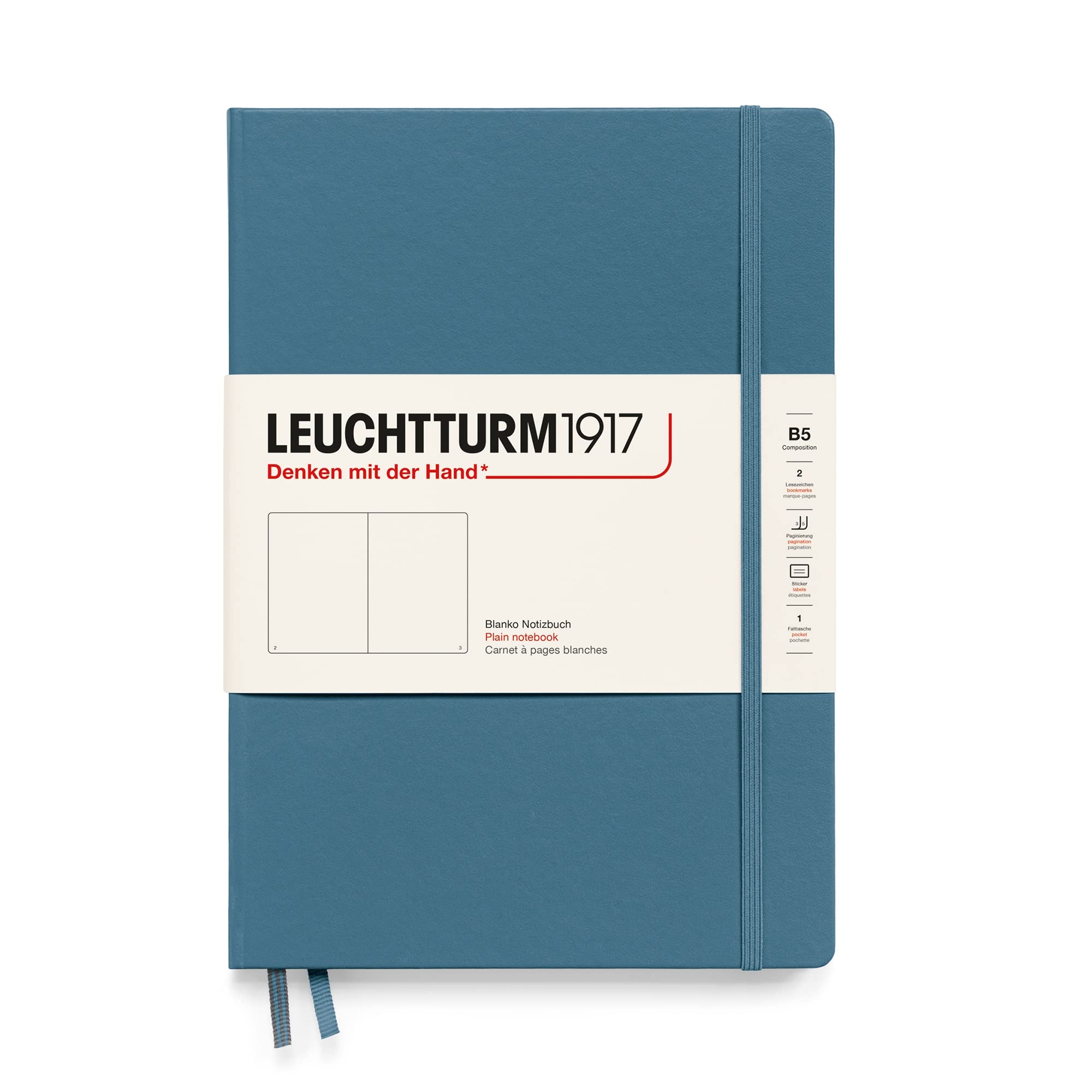 LEUCHTTURM1917 - Notebook Hardcover Composition B5-219 Numbered Pages for Writing and Journaling (Stone Blue, Plain)