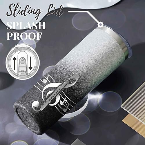 Miniatura 4 de Onebttl Regalos de flauta, regalos para músicos de flauta, vaso de vino aislado de acero inoxidable con tapa y pajilla, 20 onzas, regalos para