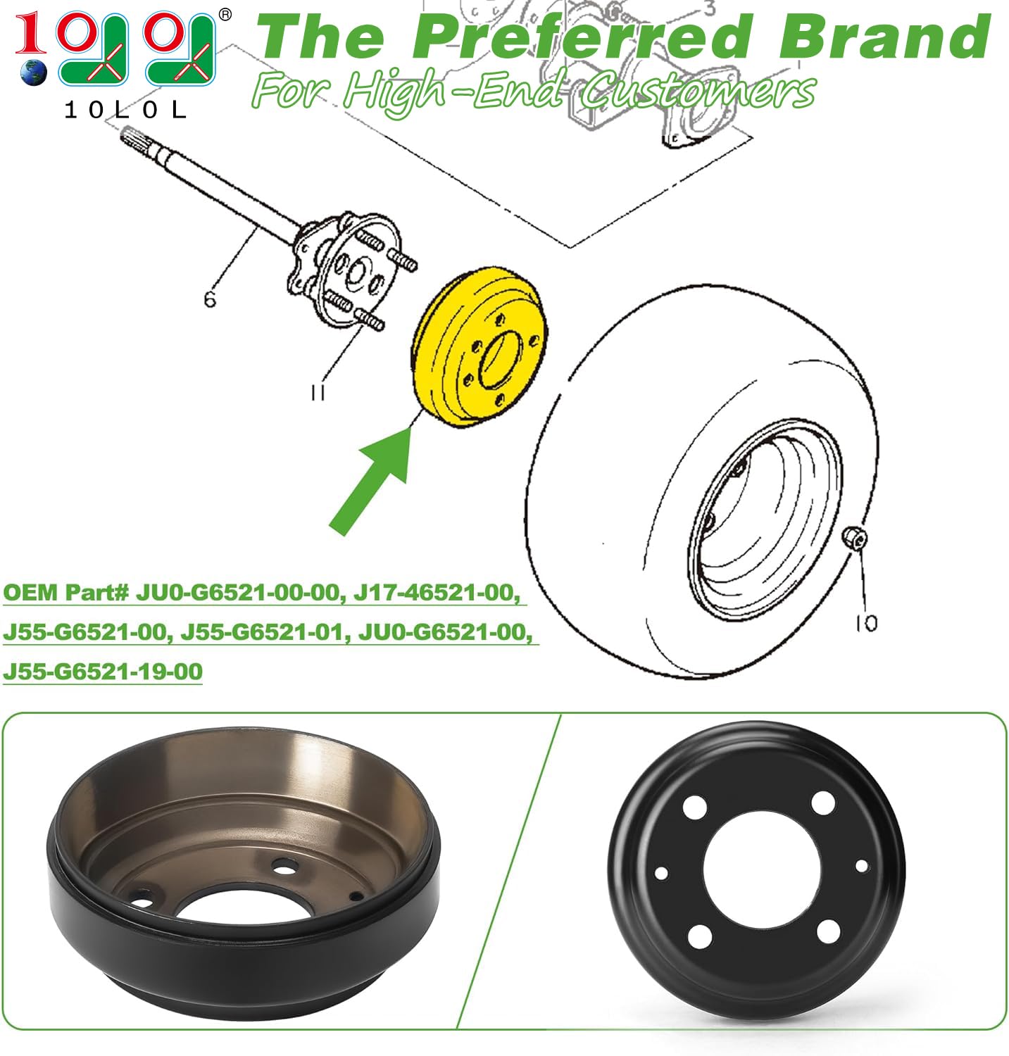 10L0L Golf Cart Brake Drum/Hub Assembly for Yamaha G1 G2 G8 G9 G11 G14 G16 G19 G22 G29 1978-Up Gas or Electric Golf Cart OEM# JU0-G6521-00-00 (2 Pack)