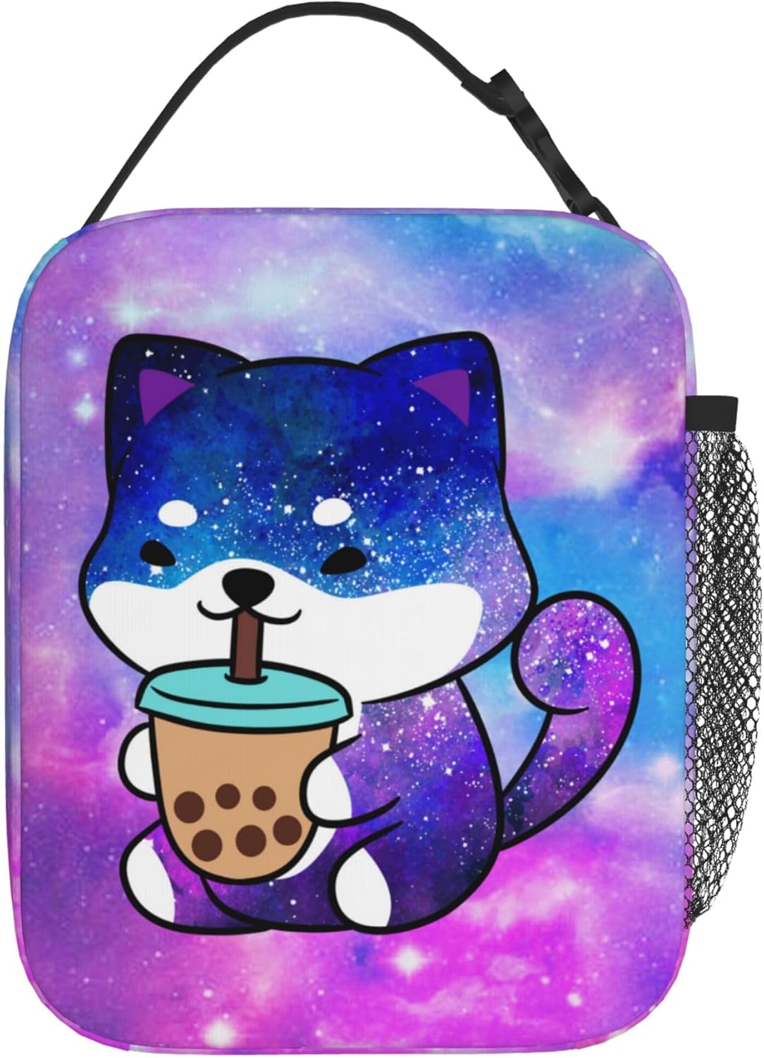 Galaxy Dog Insulated Lunch Box,Kawaii Dog Drinking Boba Bubble Tea Kids Lunch Bags For Girls,Reusable Portable Kids Girls School Lunch Box With Detachable Handle