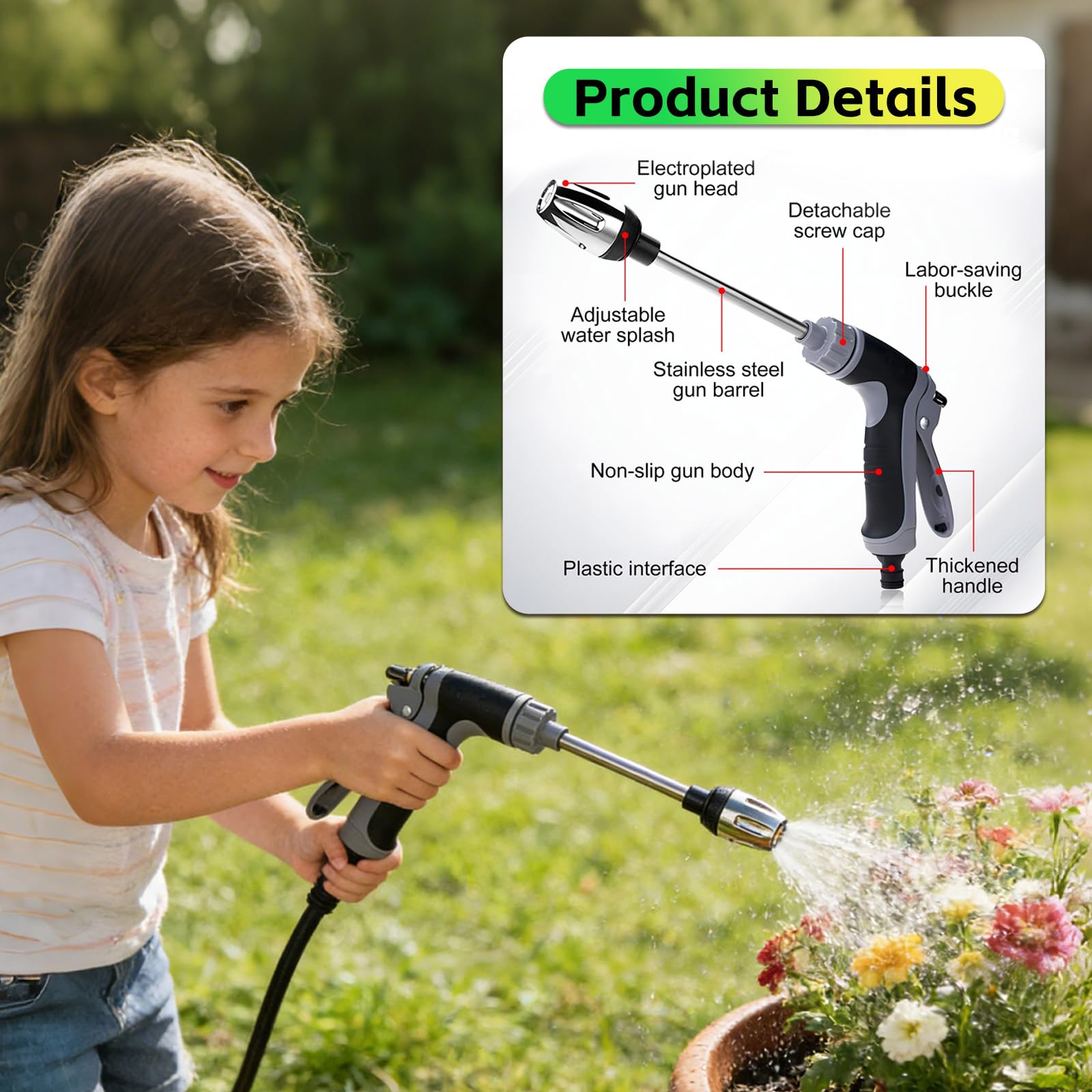 Pistola de Agua a Presión, Pistola Presión Agua para Manguera, Boquilla de Riego Multifunción para Jardín, Limpieza de Coches, Patio y Exteriores
