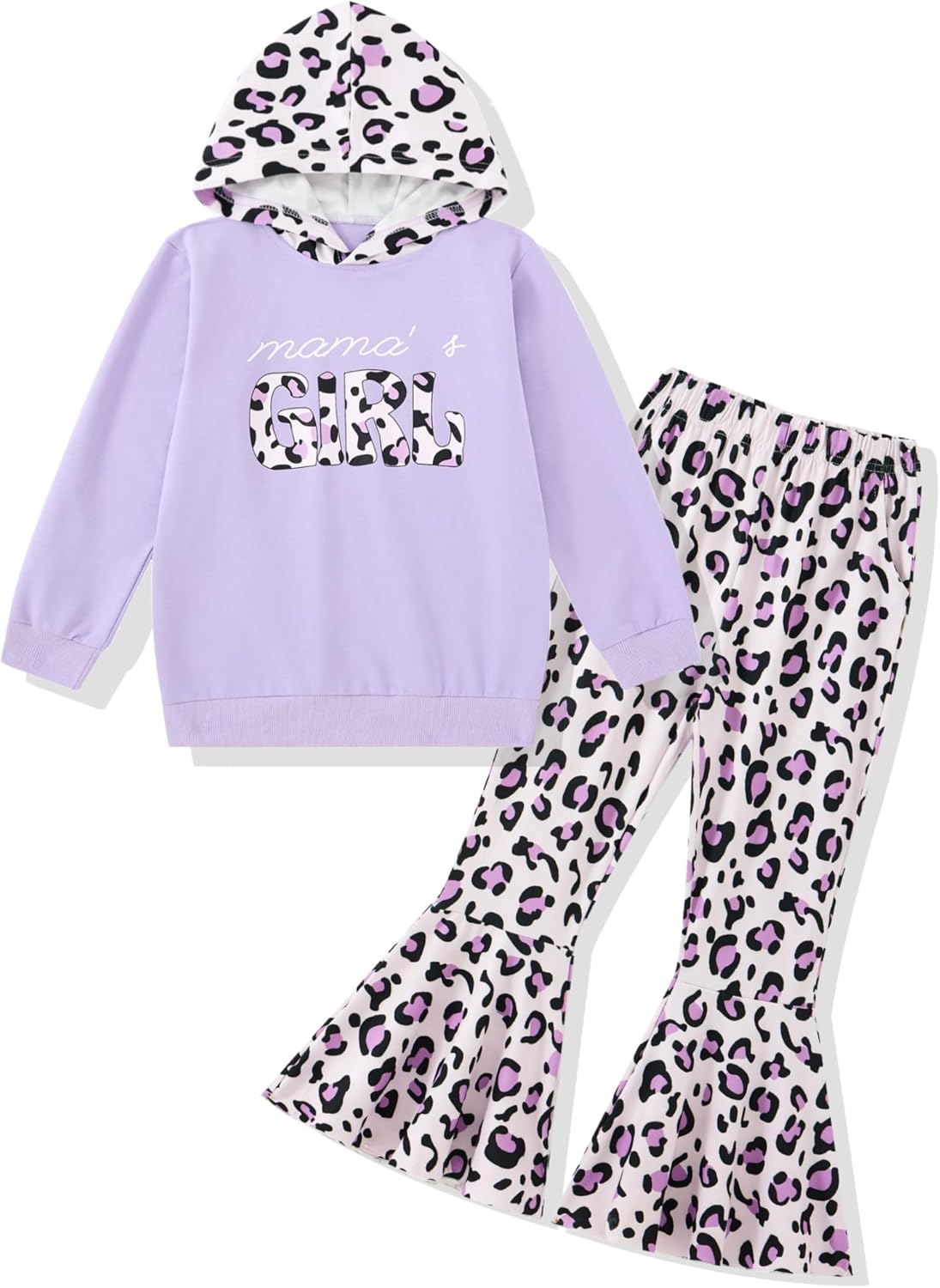Kids Toddler Girl Clothes Letter Print Graphic Top + Leopard Print Flare Leg Pants 2PC Fall/Winter Clothing Set