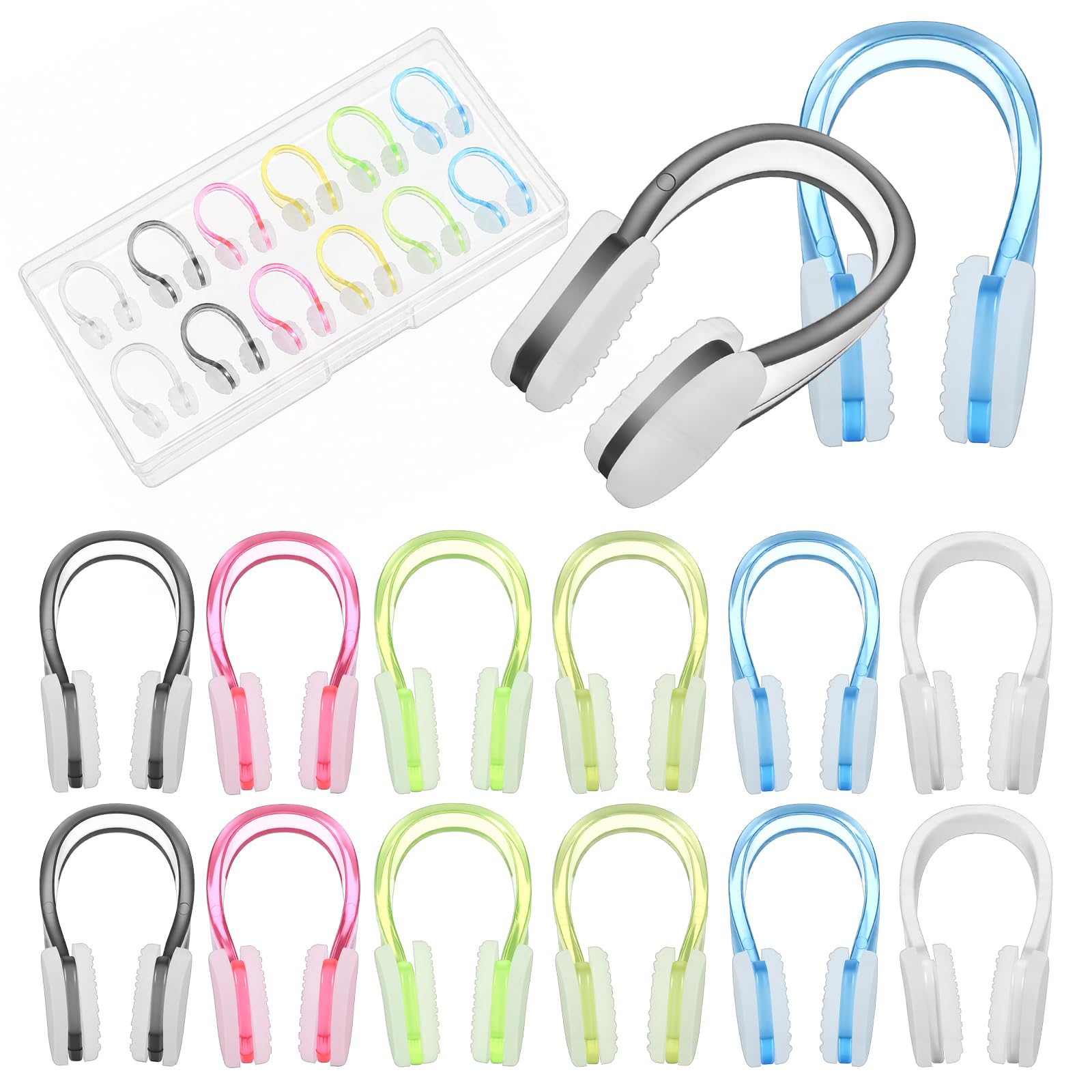 Wanmu 12 Pack Nose Plugs for Swimming Soft Silicone Swimming Nose Clip Waterproof Reusable Swim Clip with Case for Adults Kids Aged 7+ Pool Training Diving Surfing Water Sports