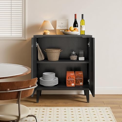 Miniatura 4 de Panana Gabinete de almacenamiento de 2 puertas para cocina, comedor, sala de estar, pasillo, oficina (negro) Negro