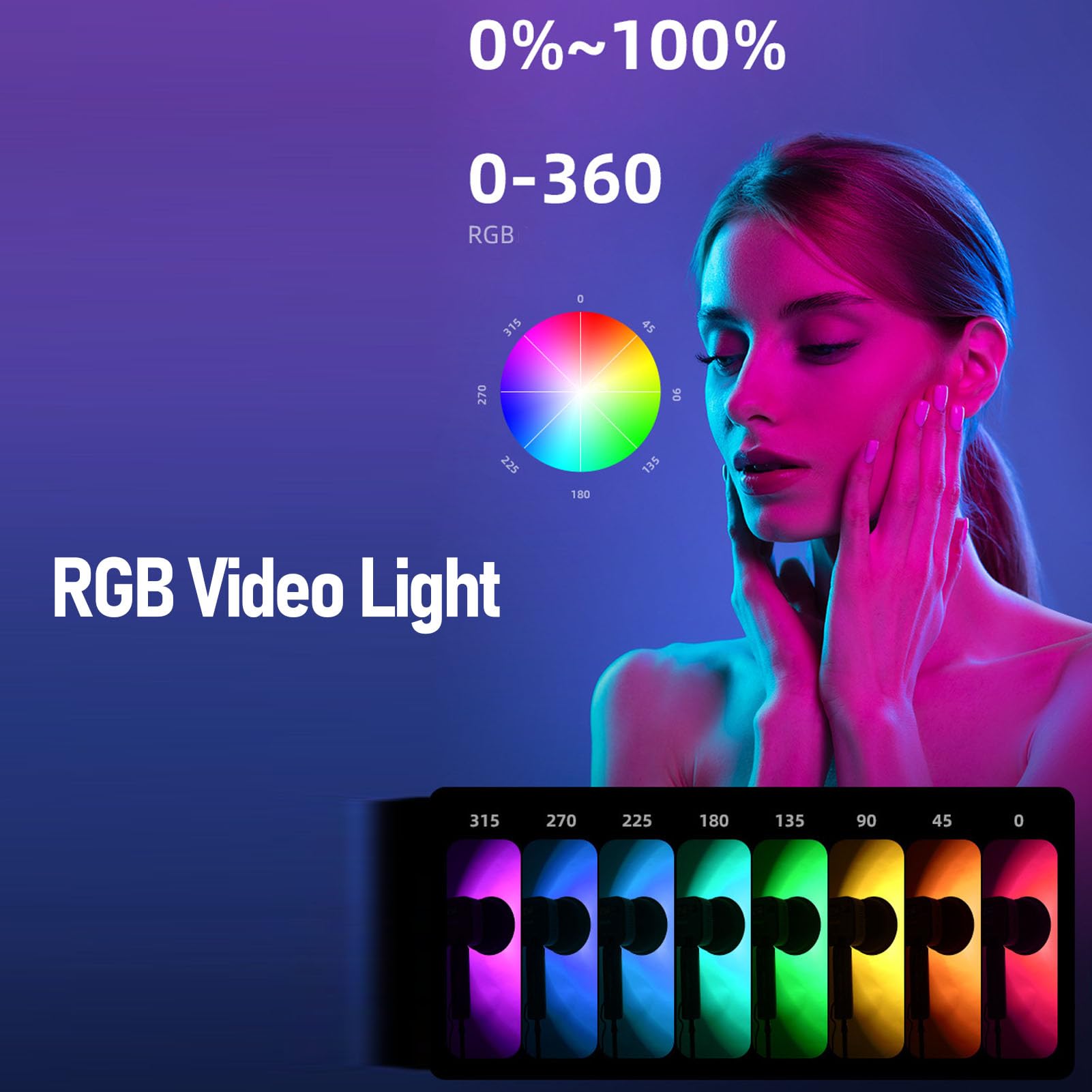 RGB Light Video Light, Camera Light 100W Kontrola Aplikacji i Panelu Sterowanie od 3000k do 6500k Podwójna Temperatura Kolorystyczna Studio Light Pass do Softboxów i Skraplacza