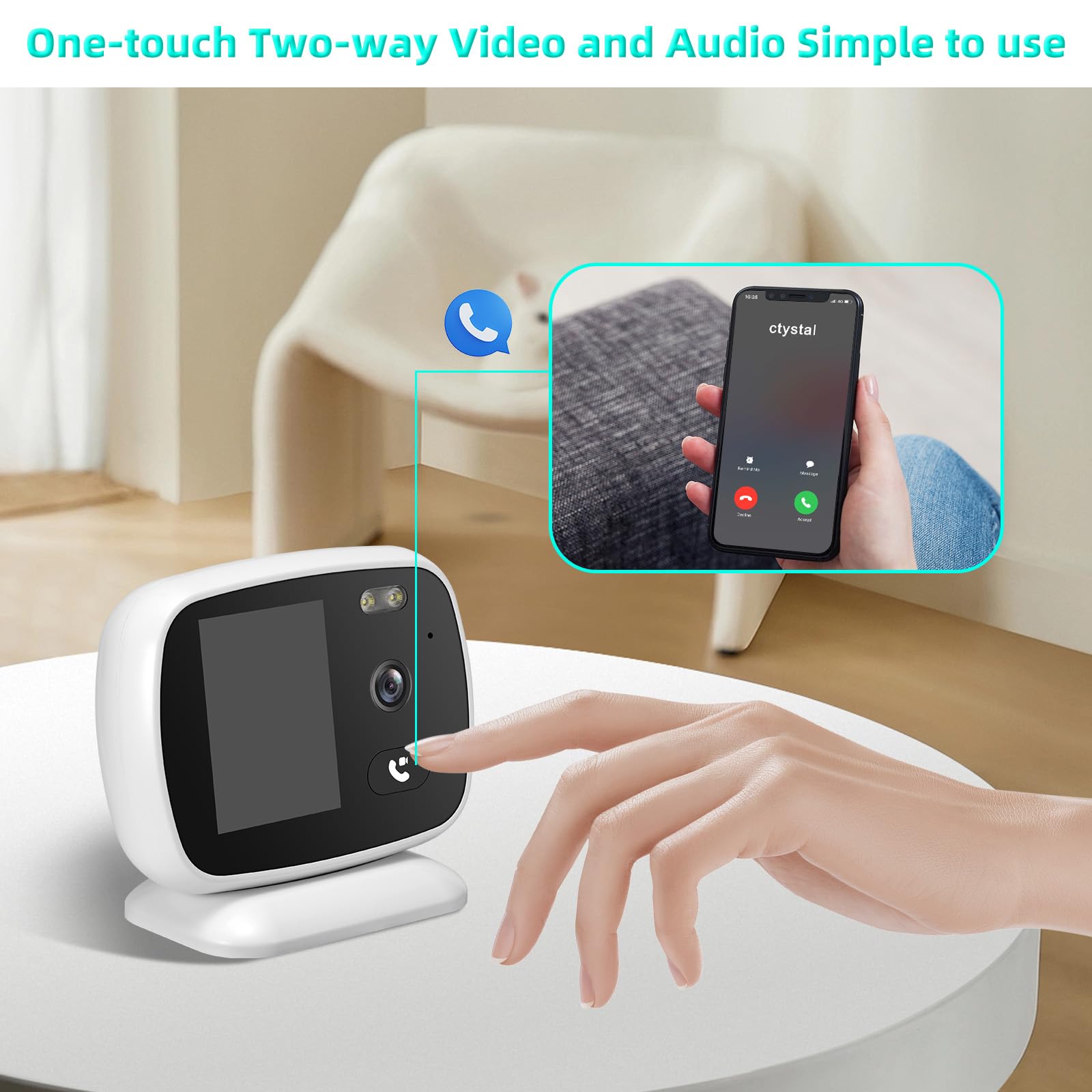 Videocamera di sicurezza per videochiamate, videochiamata istantanea per bambini, FaceTime con un solo tocco con i genitori, audio a 2 vie e visione chiara. Rilevazione del movimento Visione notturna