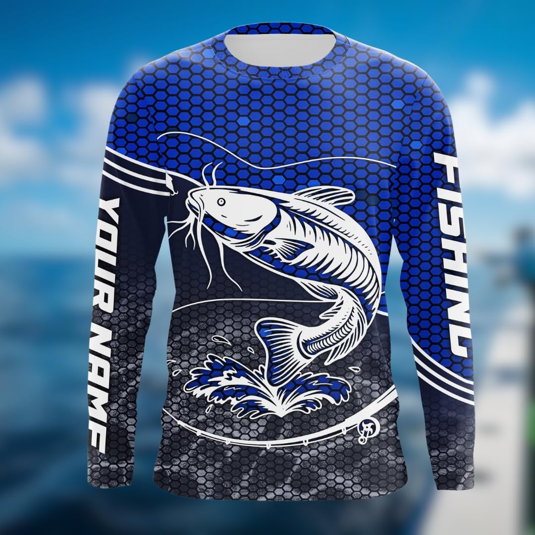 Generic Personalized Catfish Fishing Long Sleeve Shirts for Men, Funny Catfish Fishing Jerseys, Fishing Shirt for Team (Polyester, Catfish 02), Medium