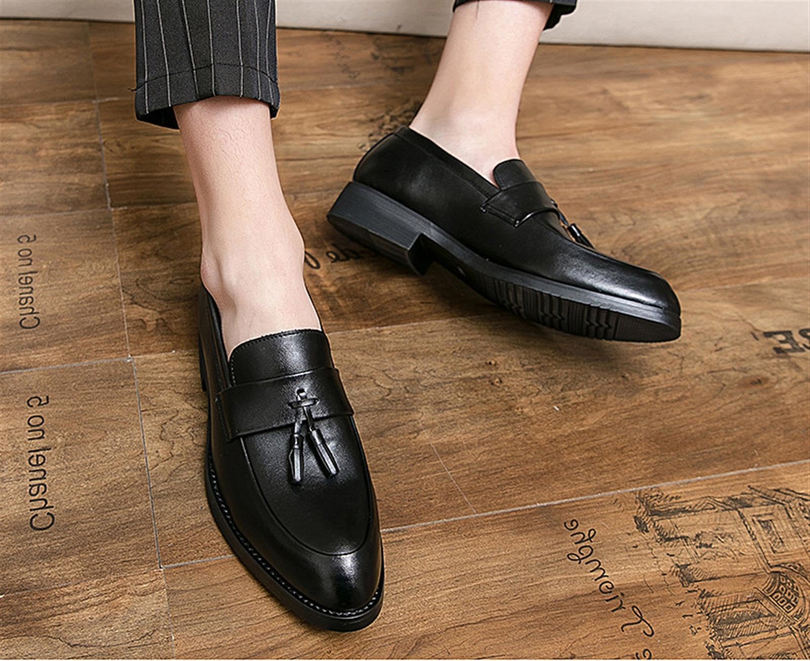 Mocasines Sin Cordones con Borlas De Cuero para Hombre Mocasines De Fumar Clásicos Penny Flats para Vestidos Informales De Negocios Fiesta De Graduación
