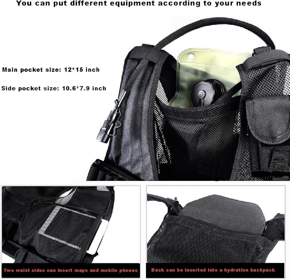 CAMO Tactical Airsoft Militsry Vest for Men (Black CP) : Sports & Outdoors