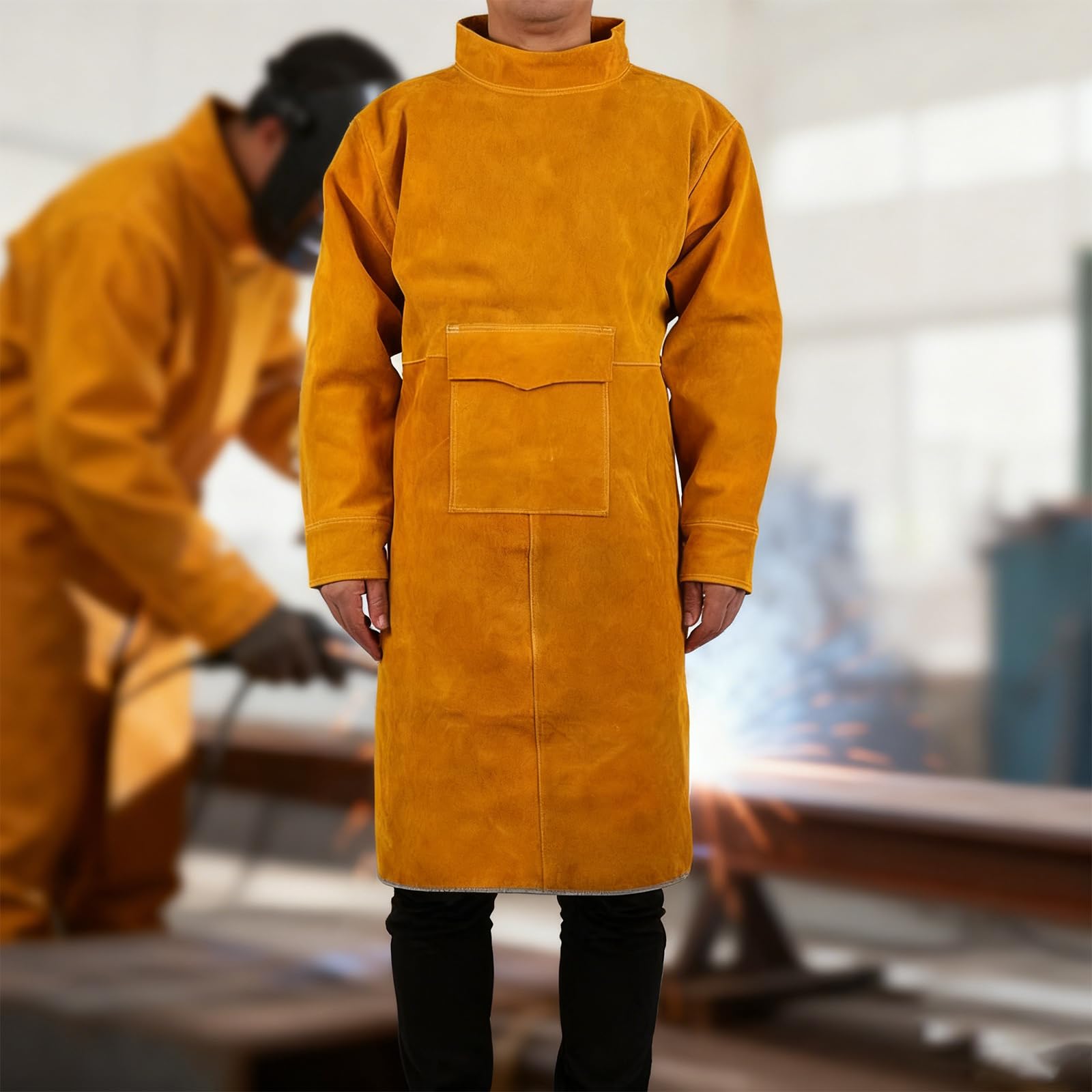 Duty Tablier de soudeur en cuir, ignifuge, résistant aux éclaboussures, vêtements de protection isolés thermiquement pour homme et femme. Utilisez un tablier en cuir