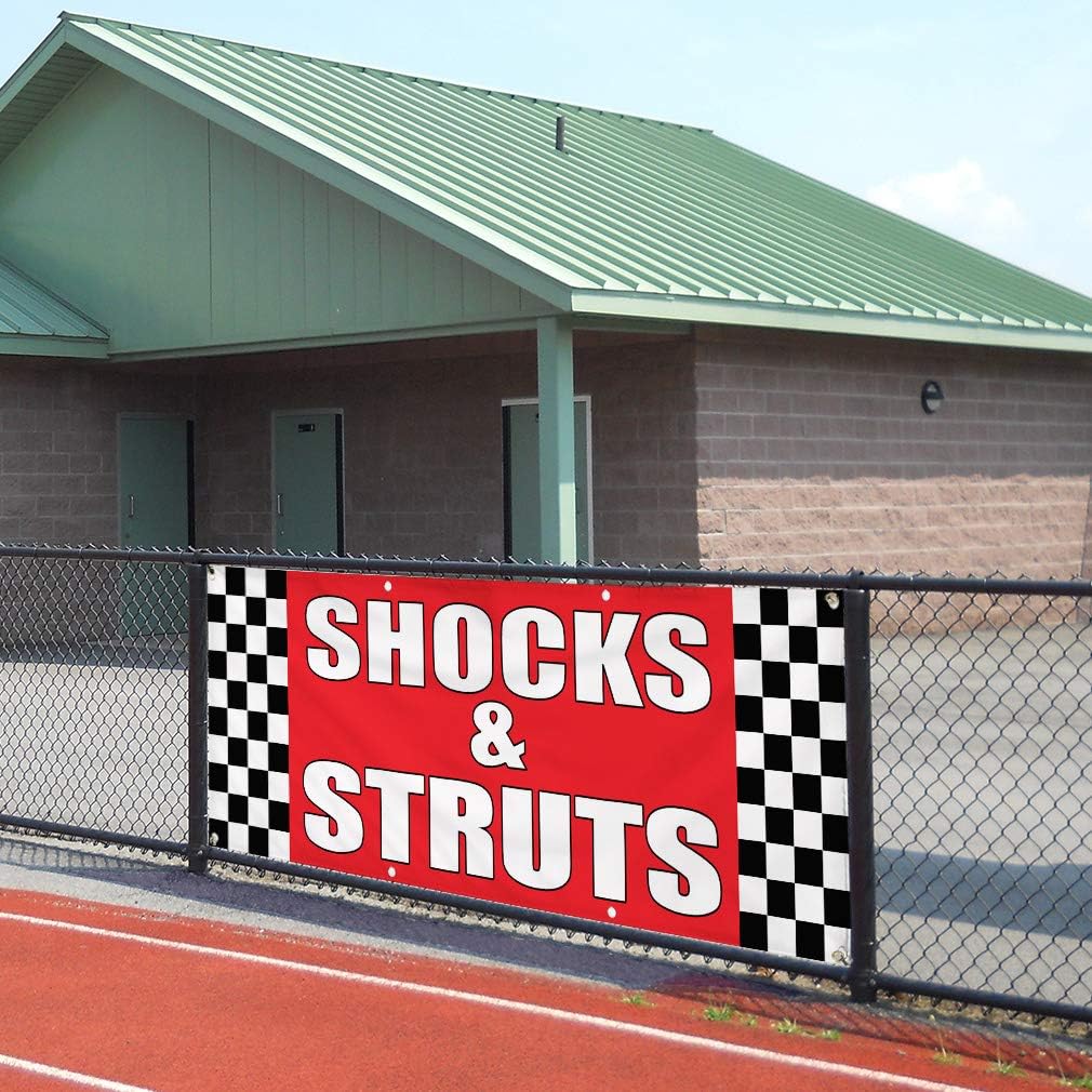 Vinyl Banner Sign Shocks & Struts Auto Body Shop Car Repair Marketing Advertising Red - 24inx48in, 4 Grommets, Set of 2