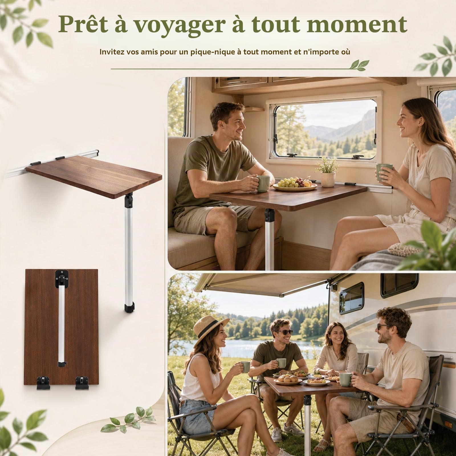 Camping-car Pied table et rail coulissant, 51–78cm Pied table télescopique