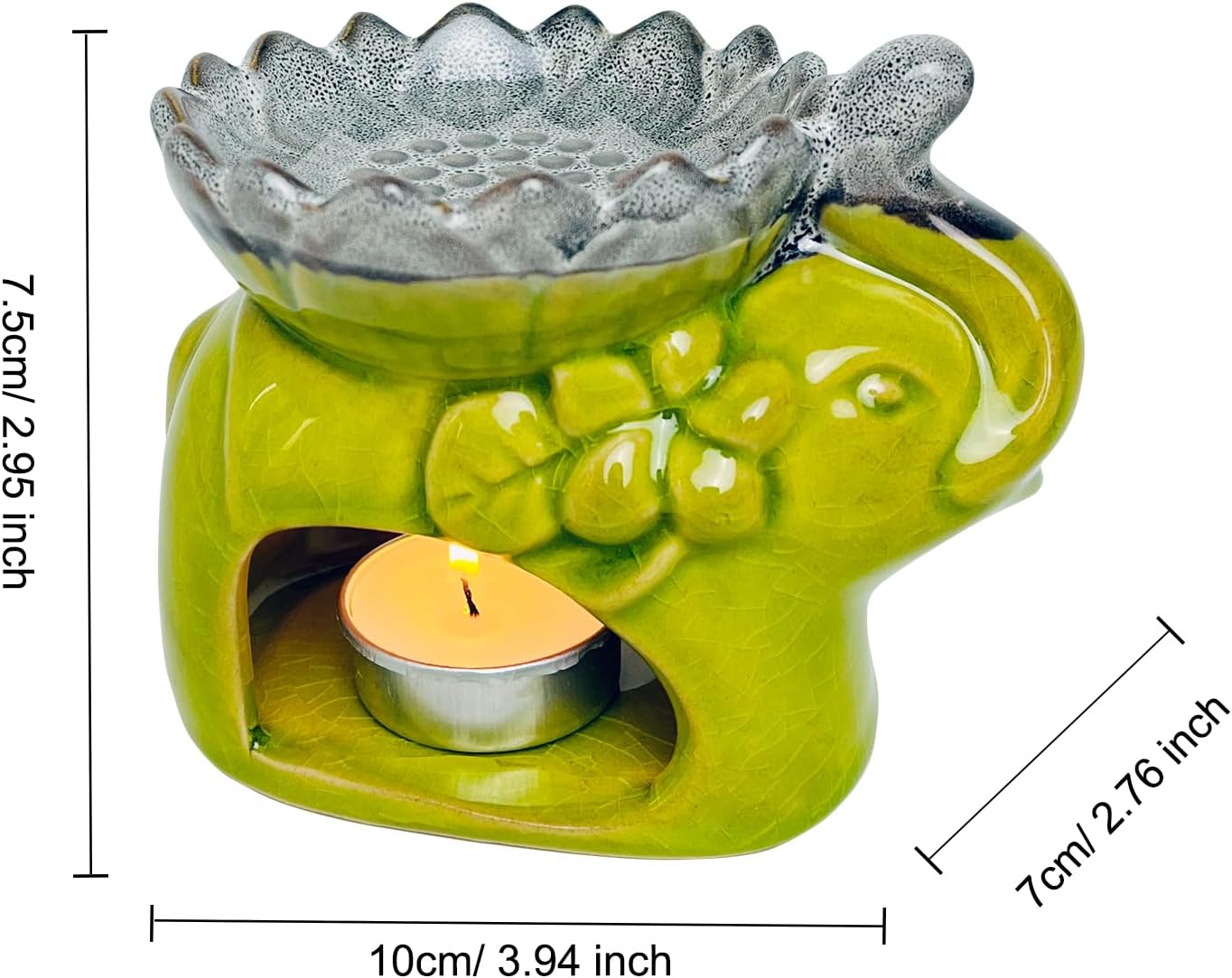 Fragrance Essential Oil Burner Tealight, 2 Colors Tea Light Candle Wax Warmer, Tealight Fragrance Oil Warmer (Ice Cracked Glaz Elephant Shape)