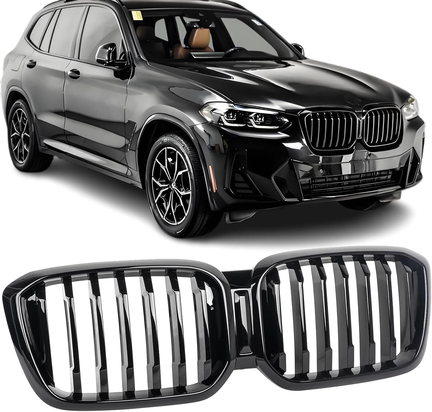 Front Kidney Grille Upper Grill Replacement for 2022 2023 2024 BMW X3 G01 X4 G02, Single Slat, Gloss Black Single Slat,Gloss Black