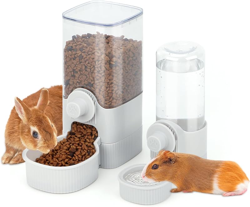 Comedouro e Bebedouro Automáticos para Coelhos YUEPET Cinza, 1,2 L e 520 mL