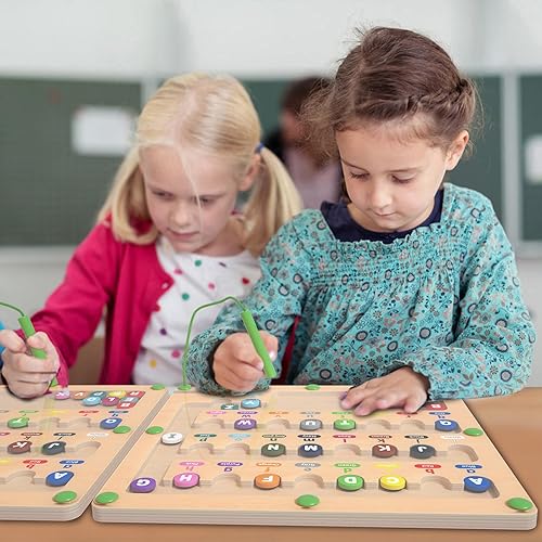 Miniatura 7 de TUEVAK Tablero magnético del laberinto del alfabeto, rompecabezas de aprendizaje ABC, juguetes de clasificación de colores y números para niños