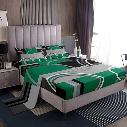 Vista 68 de Juego de sábanas modernas de tamaño Queen, color amarillo, gris y negro, juego de sábanas geométricas a rayas para niños, niñas, niños y Multi 039