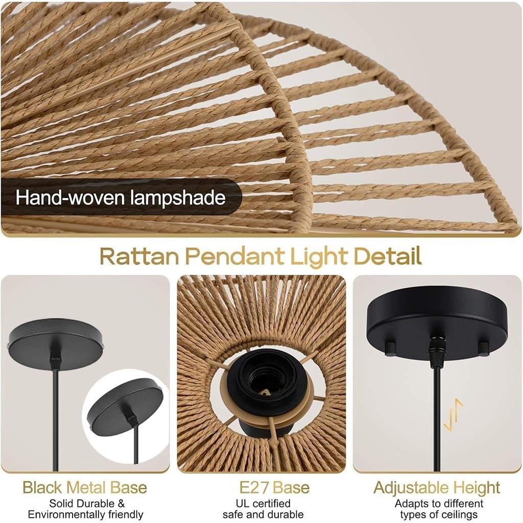 Gran Lámpara Colgante De Ratán Tejida A Mano Forma Ondulada Diseño De Doble Capa Estilo Boho Wabi Sabi Costero Altura Regulable De Material Natural Para Salón Comedor Dormitorio Cocina