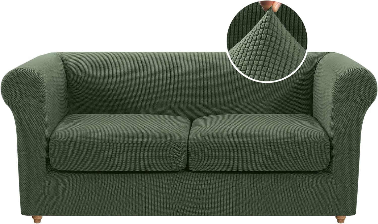 WJHDWYD Sofa Cover with Armrests Stretch Chesterfield Sofa Cover Modern Non-Slip(Verde Bronzo,2 Posti)
