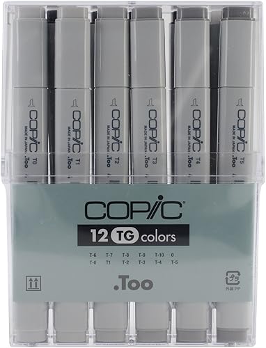 Copic Marcador original de 12 piezas, color gris tóner