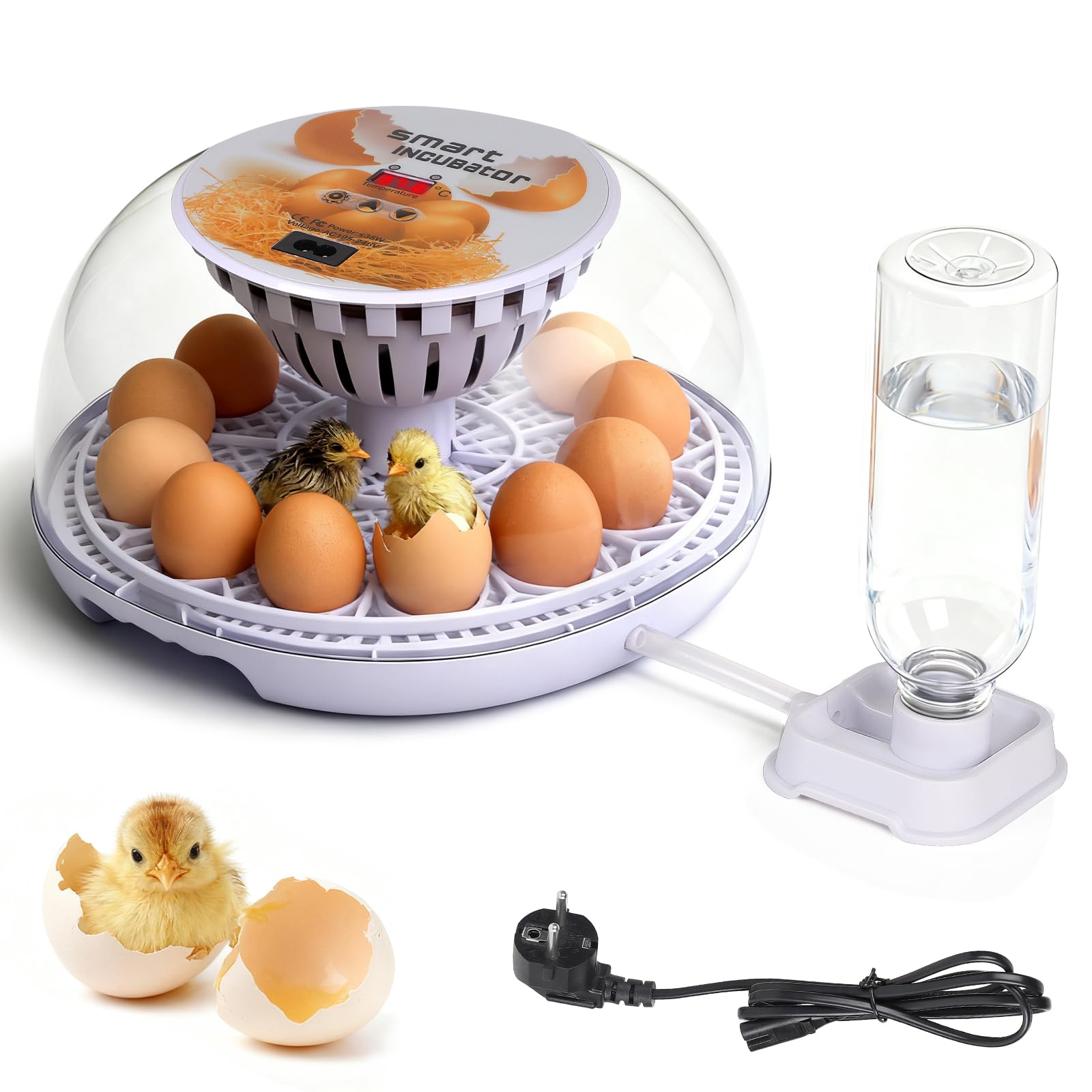EFUTURETIME Incubatrice Automatica per Uova di Gallina, Incubatrice per Un Massimo di 12 Uova con Giraggio Automatico, Regolazione della Temperatura e Aggiunta dell'Umidità