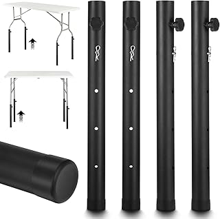 MAQUITA Table Leg Extenders for Folding Tables, 4 Pack Heavy Duty Steel Adjustable Folding Table Leg Risers, 4 Heights (3.6in / 6.7in / 10in / 13in), Black, Round, Modern Style