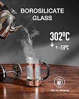 Vista 2 de BAYKA Cafetera de prensa francesa pequeña, resistente al calor, vidrio de borosilicato espesado, de acero inoxidable, cafetera de una sola porción