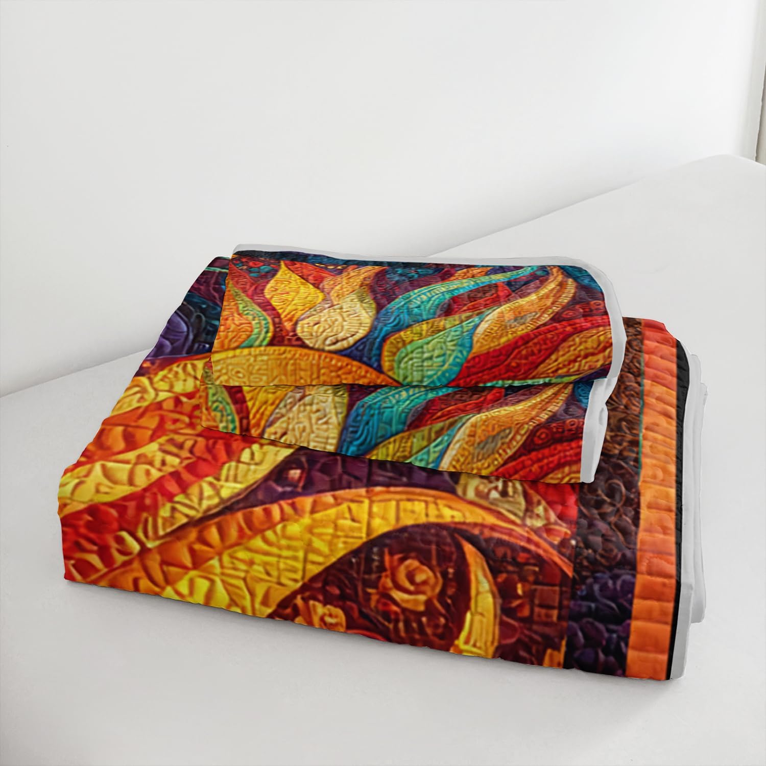 HOSIMA Bohemia Style Quilt Set King Size,Sun and Moon Boho Bedding for Adults Aesthetic Bedroom Decor,Soft Lightweight Plaid Celestial Bedding with 2 Pillowcases for All Seasons.