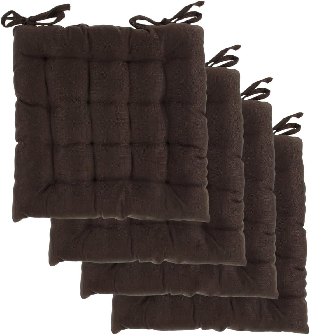 DreamHome (Set of 4) Indoor Chair Pads with Ties, 14 Inches Square Tufted Cushion, Seat Cushion, Cushions with Ties