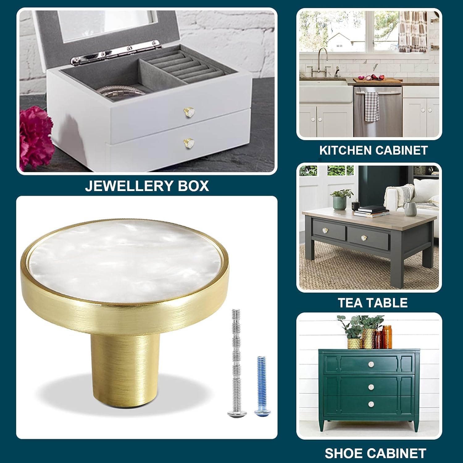 25 Pack Gold Knobs for Dresser Drawers, Brass Dresser Knobs Round Cabinet Knobs for Kitchen Cabinet Cupboard Door Decorative Furniture Hardware, 1-1/4" Diameter, White