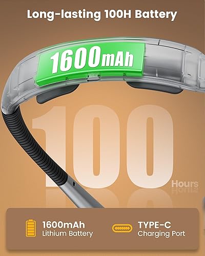 Miniatura 5 de Glocusent Luz de lectura ergonómica, luz recargable de 1600 mAh para libros durante 100 horas, 3 colores y 5 brillo, luz de cuello con