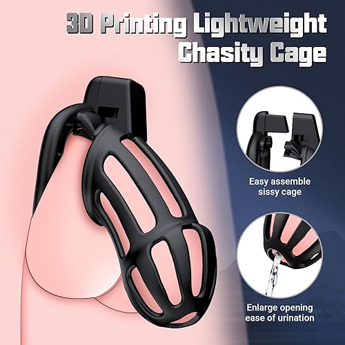 Vista 8 de Jaula de castidad Juguetes sexuales masculinos, dispositivos de castidad para hombres con control de erección del pene, impresión 3D, bloqueo