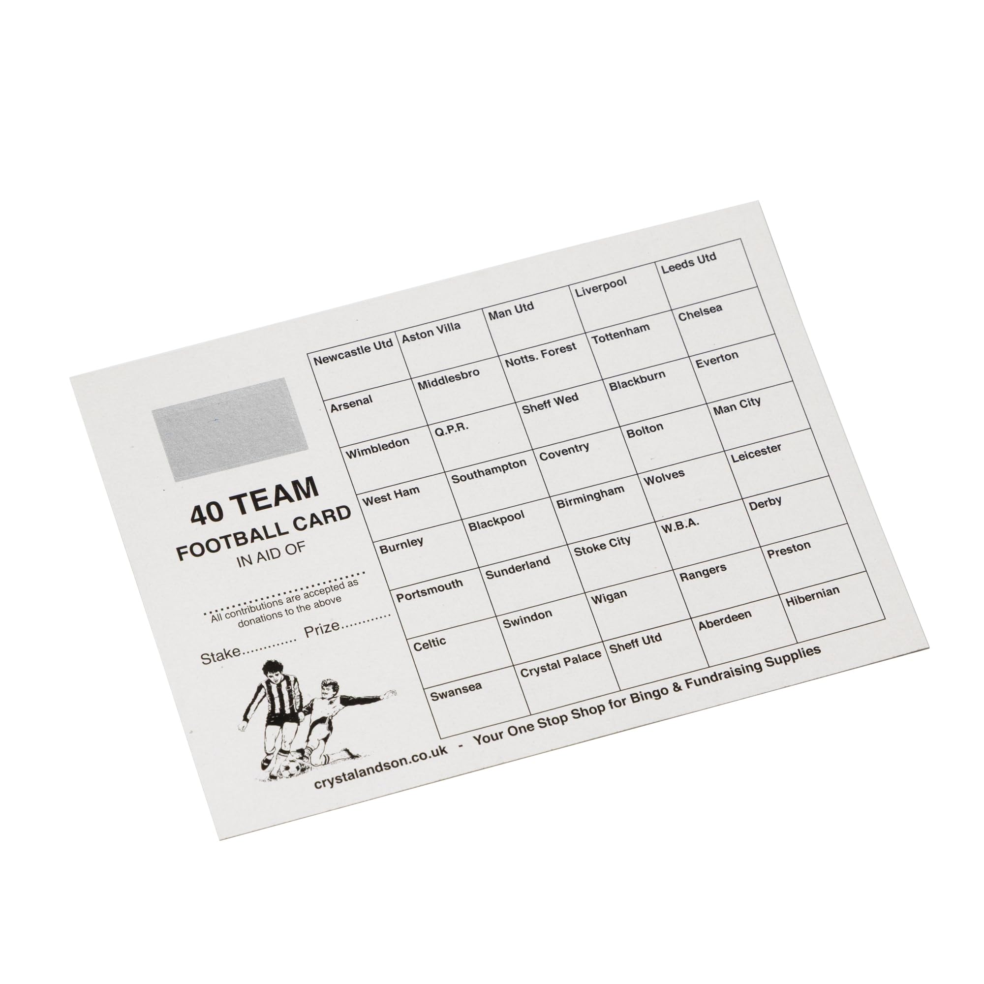 Crystals 100 x 40 Team football scratch cards UK team names
