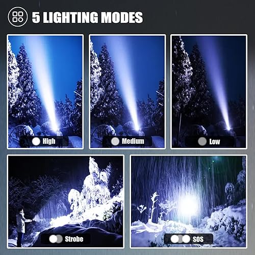 Miniatura 6 de Paquete de 4 linternas recargables de alto lúmenes, linterna súper brillante de 9000000 lúmenes, luz de flash potente ajustable con cable USB, 5