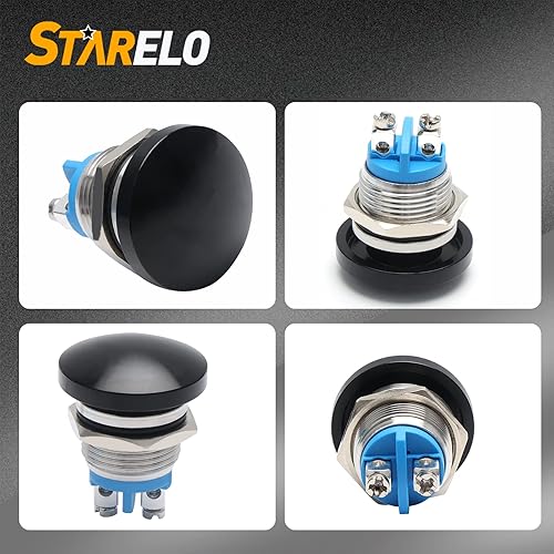 Miniatura 3 de STARELO Interruptor de botón de cabeza momentánea de hongo de 0.63 pulgadas, metal de acero inoxidable IP65, resistente al agua, 2 pines SPST 1NO 5A
