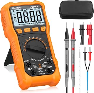 Neoteck 6000 Counts Digital Multimeter for DC AC Voltage/Current TRMS Voltmeter with Test Probe Auto Range Multimeter with NCV Live for Temperature Capacitance Resistance Diode Continuity-Orange
