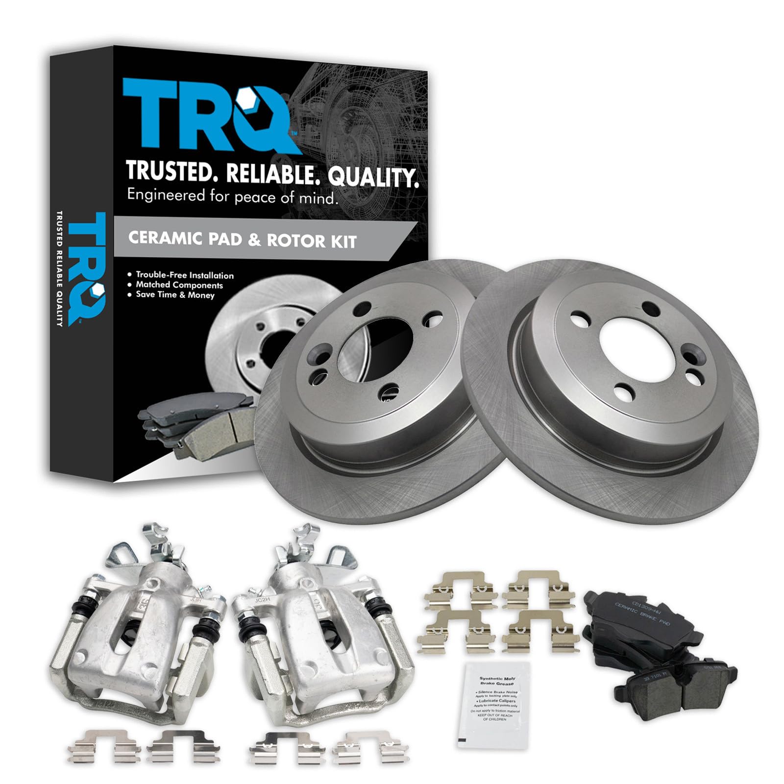 TRQ Rear Brake Pad and Rotor Set Ceramic Rotors Calipers