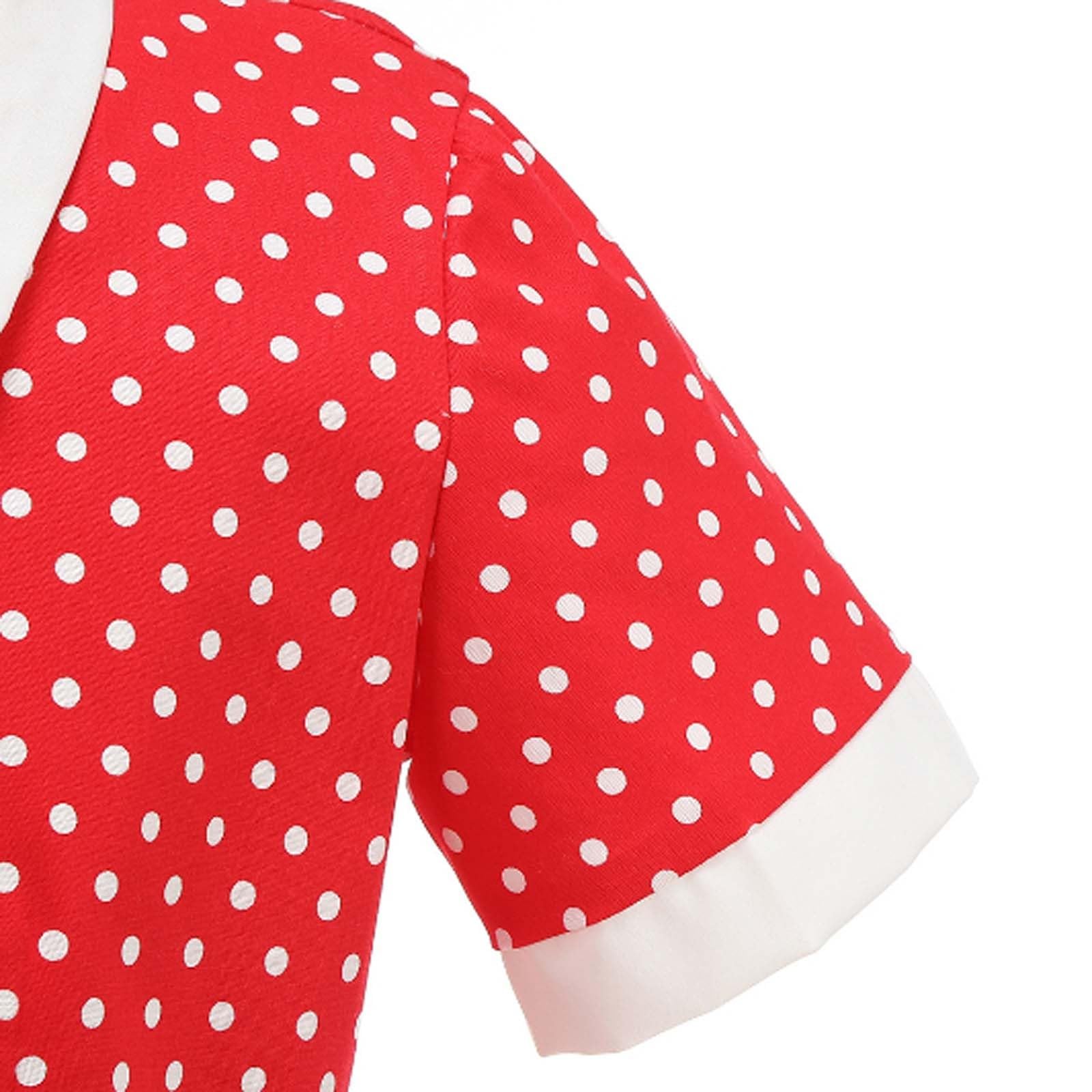 Vestido ajustado de estilo costero con cuello redondo y estampado de lunares, sin tirantes y con abertura frontal, ideal para niñas de 5 a 12 años, de punto piqué, cintura elástica y fácil de lavar