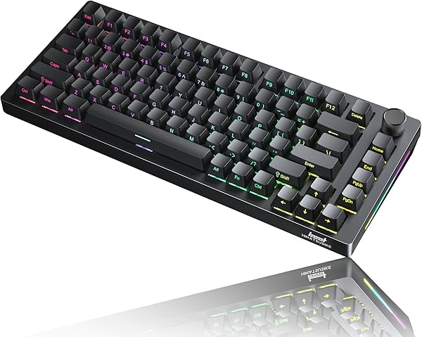 HINATSUSIKE H83 PRO Wireless Mechanical Gaming Keyboard, 75% Gaming Equipment with Knob, Hot Swappable Cardamom Switches, PBT Keycaps, RGB Backlit, USB-C Wired/2.4G/BT5.0, Ergonomic for Win/Mac/Linux