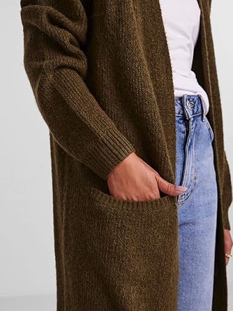 PIECES Pcjennifer LS Long Knit Cardigan Noos Bc Ladies Srick Jacket, fossil