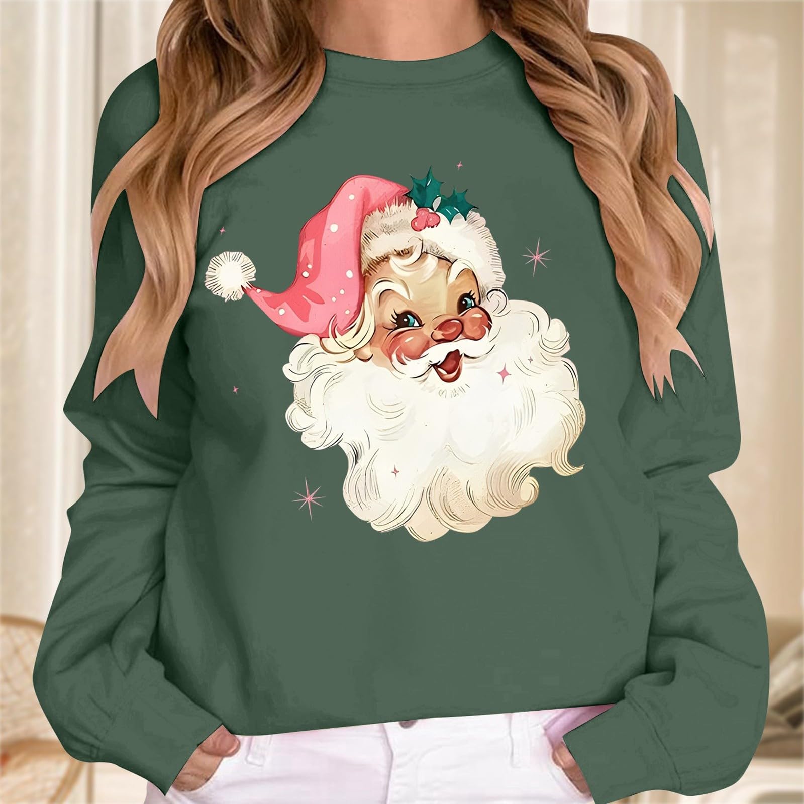 Suéter de Navidad para mujer, talla grande, de forro polar, casual, para viajes, Papá Noel, sudaderas sólidas, estampadas, ropa de calle para mujer